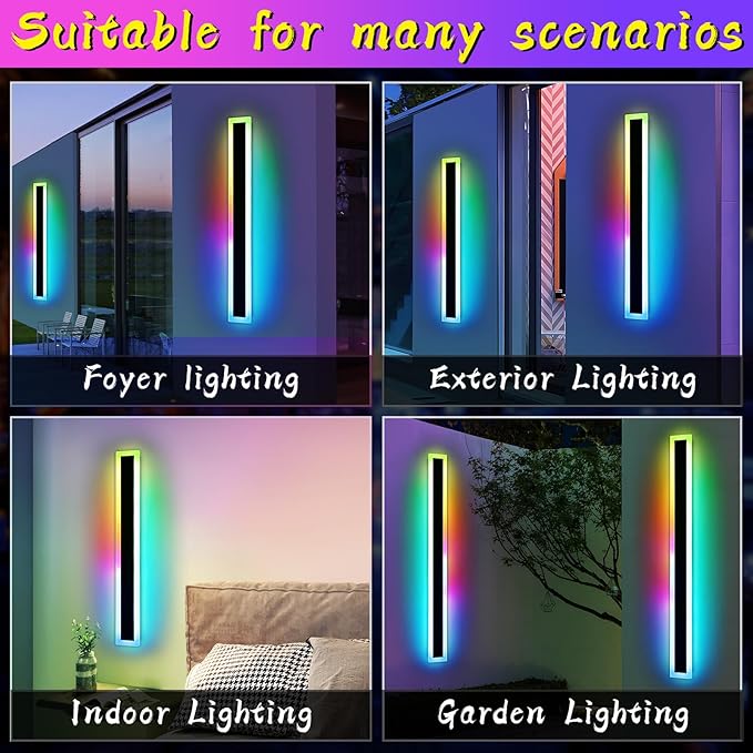 Widened 2 Pack Modern Exterior Lighting Fixtures, 57inch RGB Dimmable Outdoor - Image 8