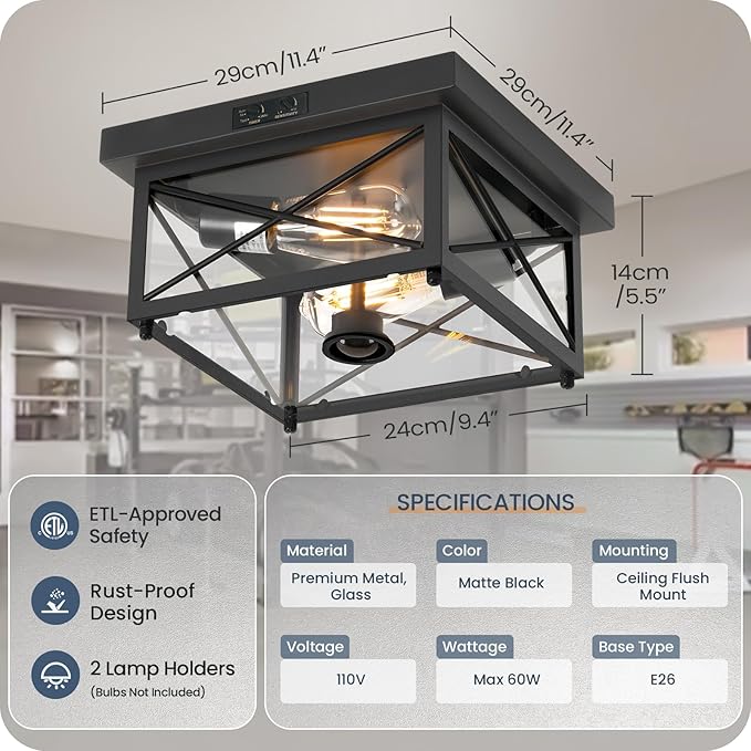Outdoor Ceiling Light Fixture, Motion Sensor Outdoor Porch Light Ceiling Mount - Image 8