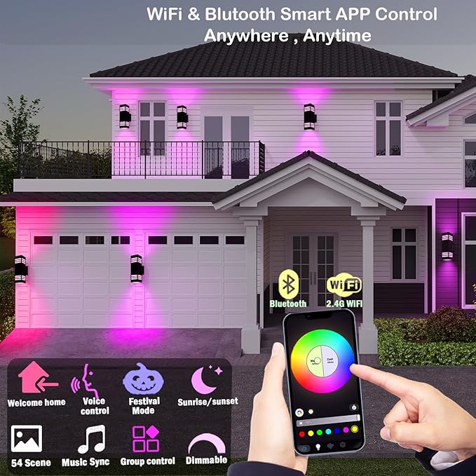 Smart Outdoor Sconce Lights 2 Pack, Up Down Wall Porch Lights RGB Color - Image 7