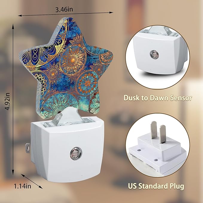 Blue Paisley Boho Flower Night Light, Dusk to Dawn Smart Sensor Nightlight - Image 6