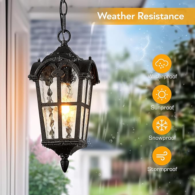 VIANIS Outdoor Pendant Light Fixture, Matte Black Vintage Outside Hanging Lights - Image 2
