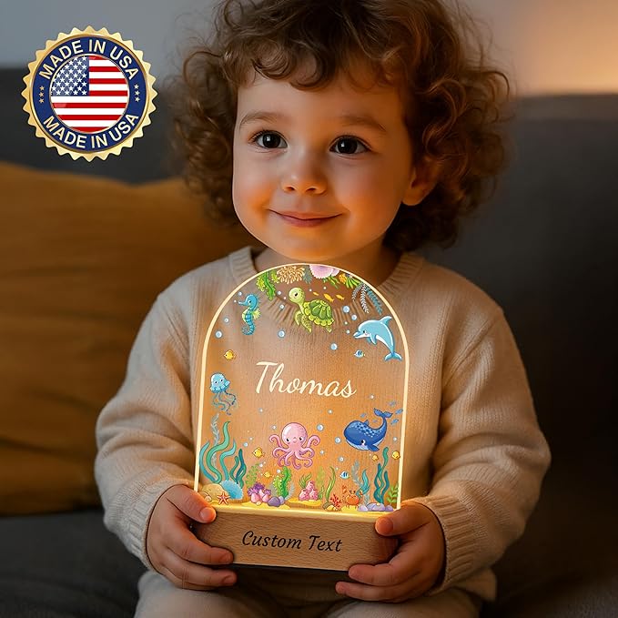 Personalized Baby Gifts for Kids, Custom Name LED Acrylic Night Light, Marine - Image 2