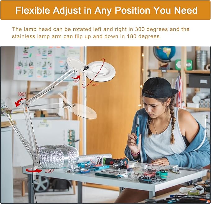 10X Magnifying Glass with Light and Stand, LED Dimmable Lighted Desk Lamp with - Image 4