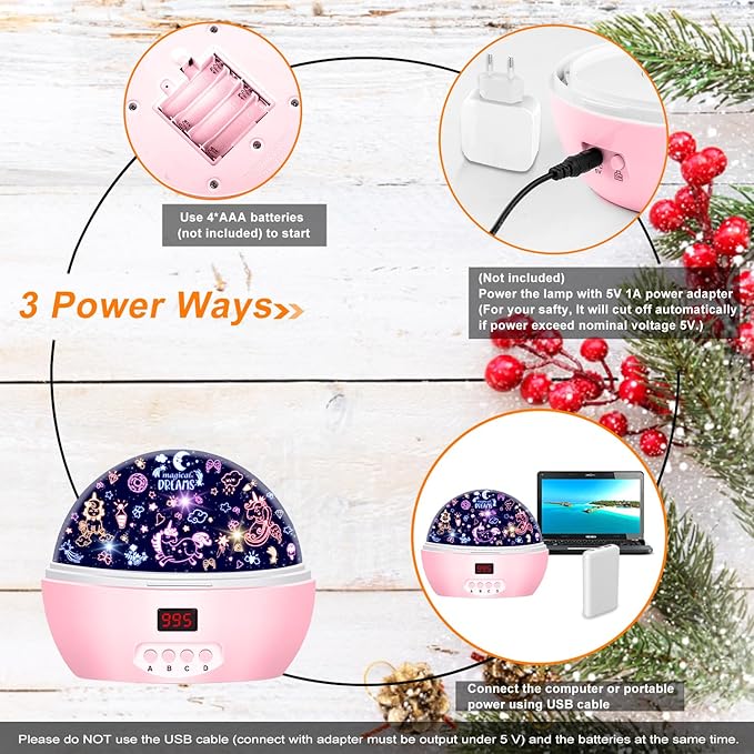 Kid Unicorn Night Light for Girls, and Baby Bear Night Lights Rotating Light - Image 5