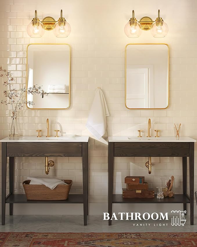Bathroom Light Fixtures, 2-Light Brushed Gold Vanity Lights - Image 6