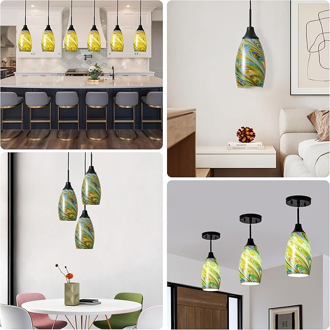 Mini Glass Pendant Light 4.72" Oval Pendant Lights 3-Pack Handblown Colorful - Image 7
