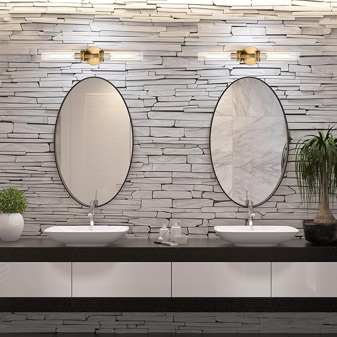 LaLuLa 2-Light Bathroom Vanity Light, Knurled Texture Linear Gold Wall Sconces - Image 2