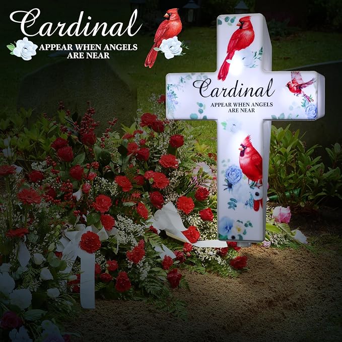 Yousoontic Cardinal Grave Solar Cross Lights Outdoor Memorial Garden Stake - Image 4