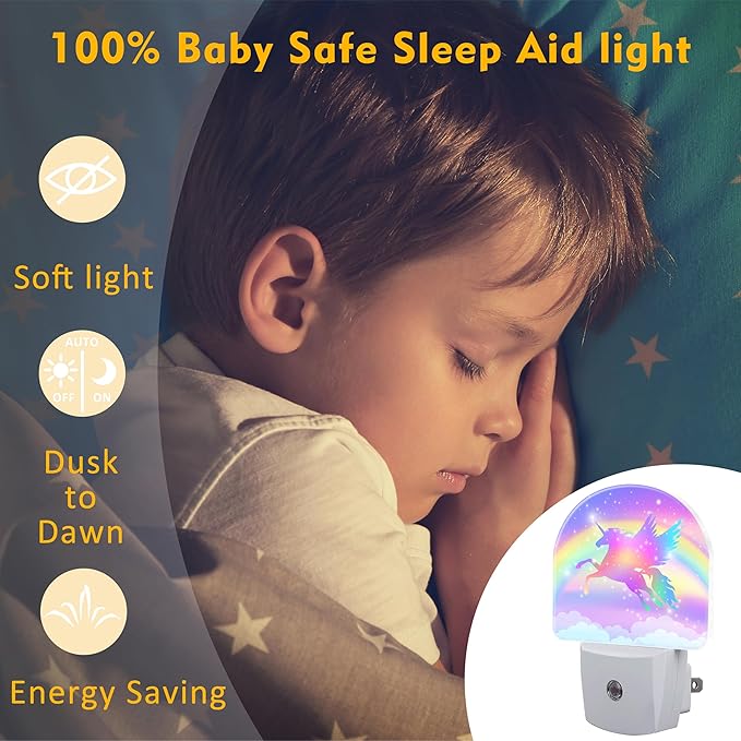 Flying Unicorn and Rainbows Night Light Plug into Wall, Shining Stars and - Image 5