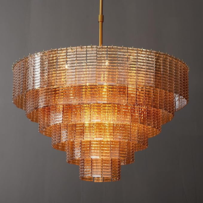 Large Chandelier, 18-Light Round Drum Kitchen Island Hanging Light by AUDOSY
