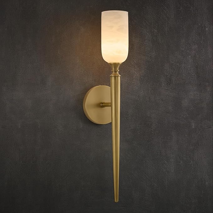 Vintage Alabaster Brass Wall Sconce: Antique Spanish Natural Marble Modern by HONIEGG