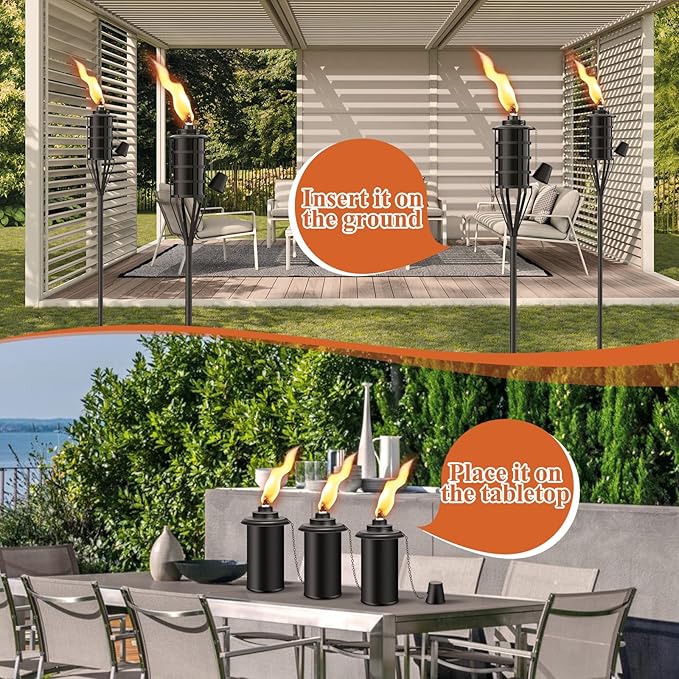Upgraded Citronella Garden Torch Set of 6, Large Capacity 16oz Metal Torch - Image 6