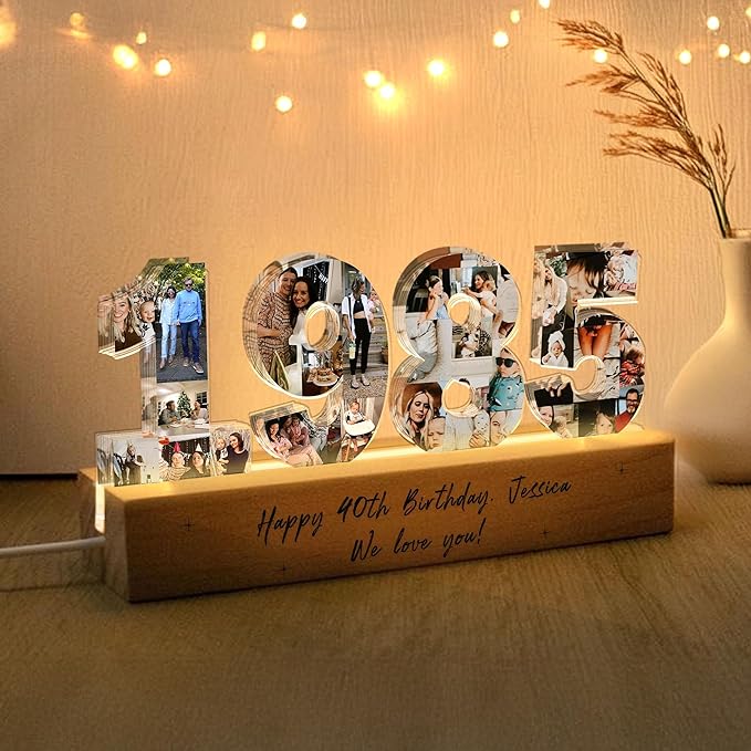 Personalized 40th Birthday Night Light 1985 – Custom Photo Collage Lamp - Image 2