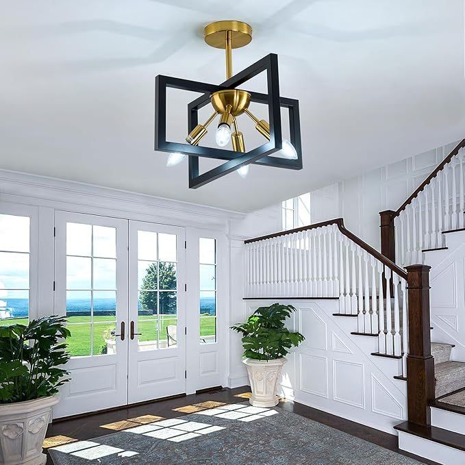 ZGLAOJT 4-Lights Ceiling Light Fixture Modern Black and Gold Semi Flush Mount - Image 6