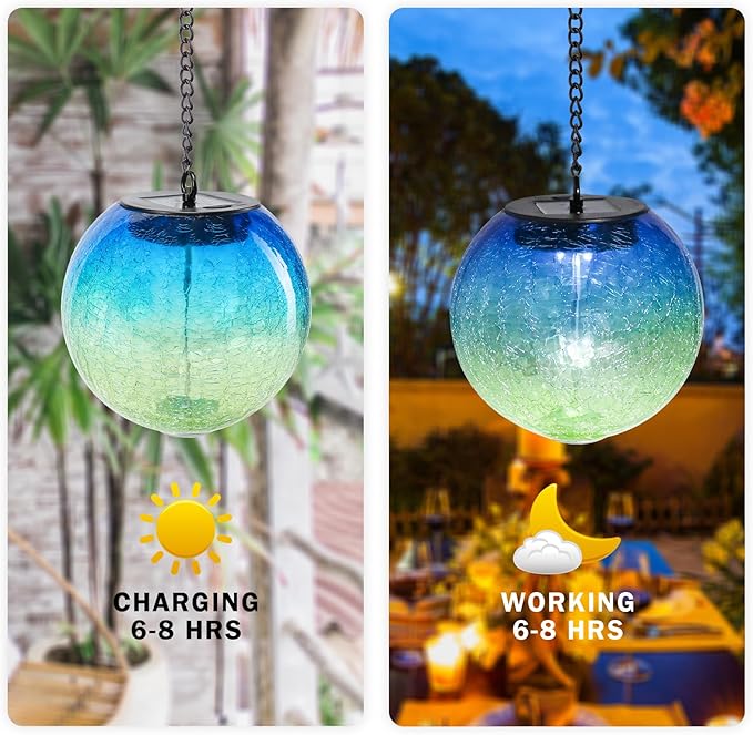Hanging Solar Lights Outdoor Solar Lanterns Outdoor Decorative Cracked Glass - Image 3
