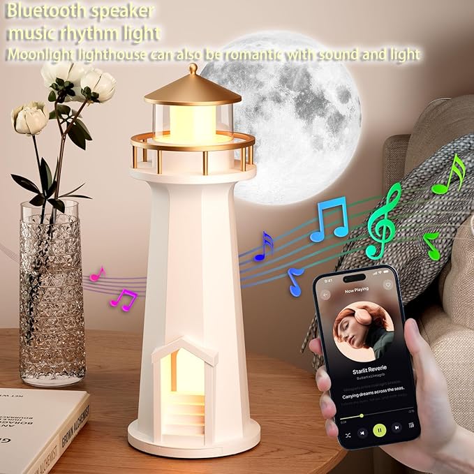 Light House Night Light with Speaker, Moon Projection Lamp, Wireless Phone - Image 3