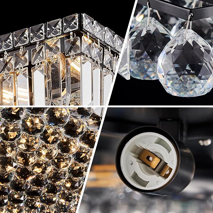 12-Lights Black Crystal Flush Mount Ceiling Light Fixtures, Elegant Crystal - Image 7