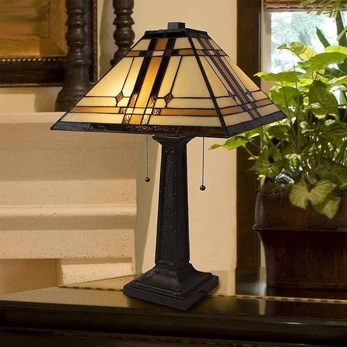 Lavish Home Tiffany-Style Table Lamp – Mission-Design Art Glass Lighting by LavishHomeCollection