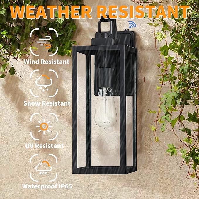 Pia Ricco Large Size Outdoor Wall Lights, Dusk to Dawn Matte Black Exterior - Image 2