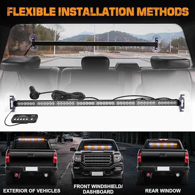 XRIDONSEN 35 inch Traffic Advisor Light Bar 48 LED Strobe Lights Amber White - Image 5