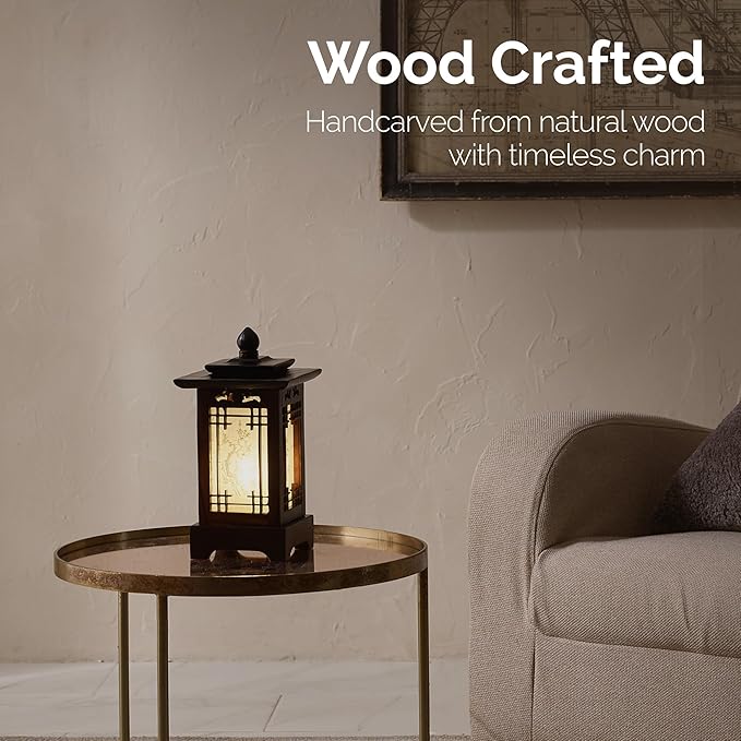 Antique Alive Traditional Korean Wood Lamp | Handmade Asian Oriental Table - Image 3