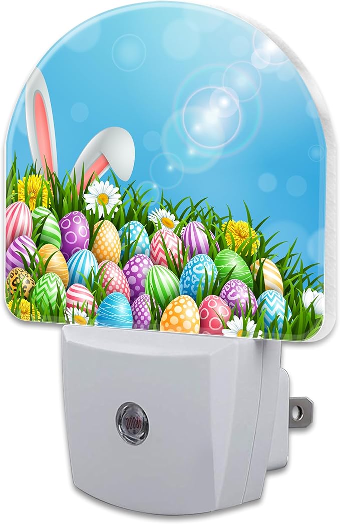 Easter Bunny and Eggs Night Light Plug into Wall, Colorful Easter Eggs Rabbit by sndheke