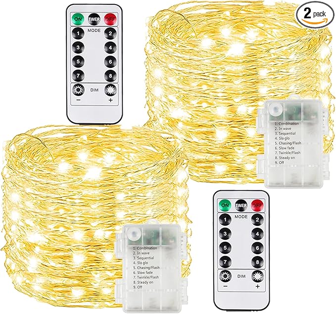 2 Pack 100LED Christmas Battery Operated Fairy Lights by BOSSERN