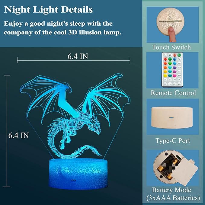 Dragon Night Light, Dragon Gifts, 3D Illusion Lamp - Image 6