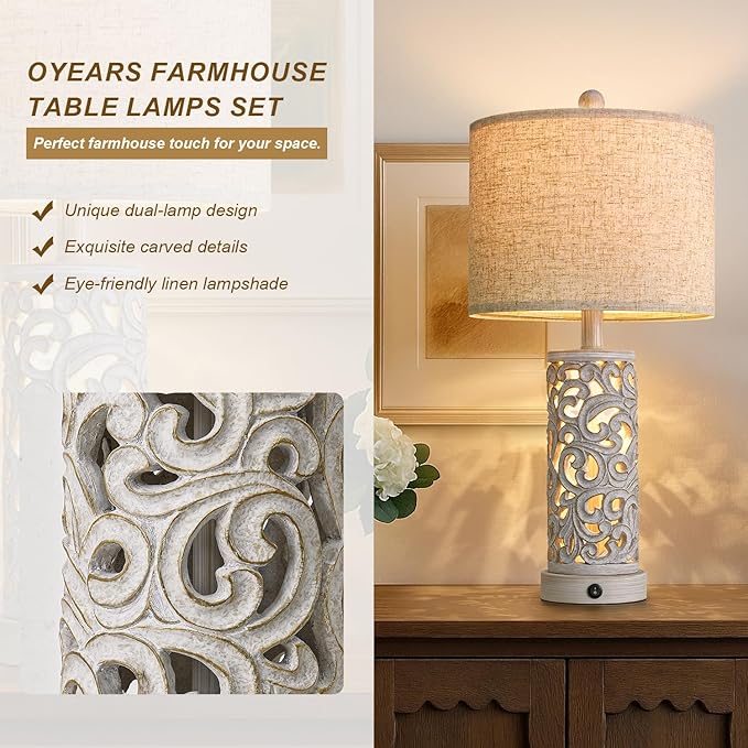 OYEARS Bedside Table Lamps Set of 2 - Image 5