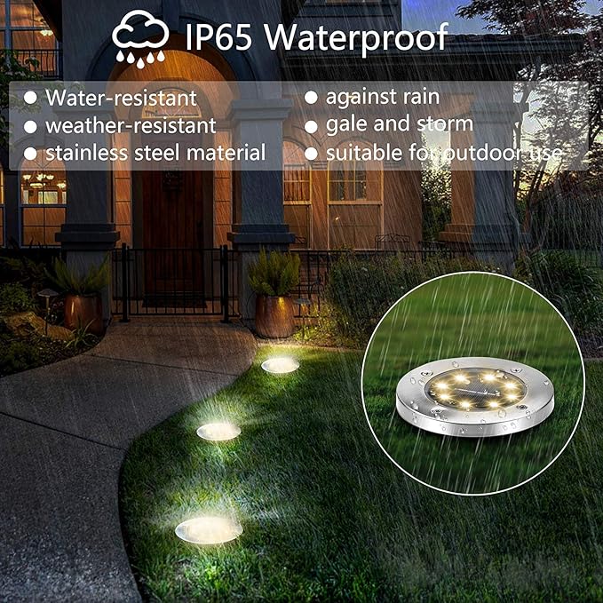 ZGWJ 8 Pack Solar Ground Lights, 8 LED Solar Garden Lights Outdoor Waterproof - Image 4