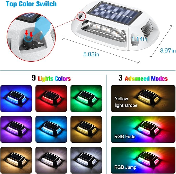 VOLISUN Solar Driveway Lights Dock Deck Lights 12 Pack, 9 Colors in 1 Led IP67 - Image 3