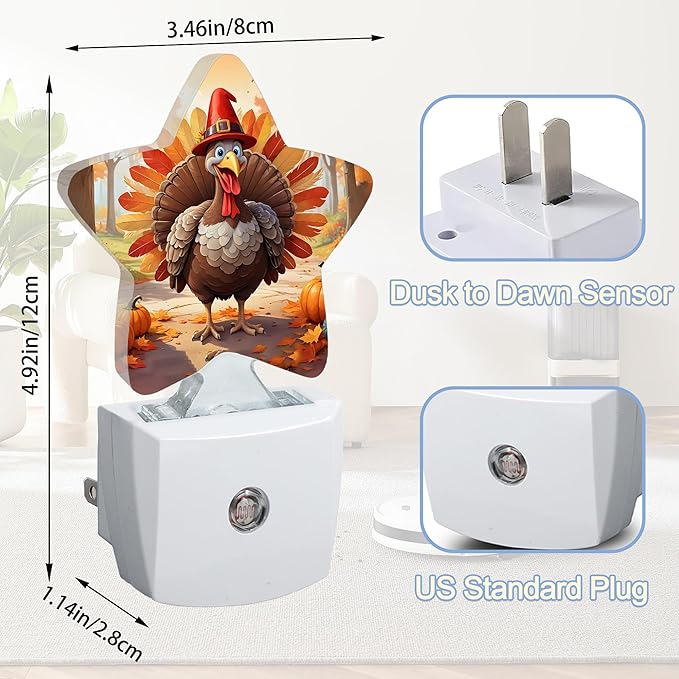 Fall Autumn Turkey Dusk to Dawn Star Night Light, Thanksgiving Day Smart Sensor - Image 2