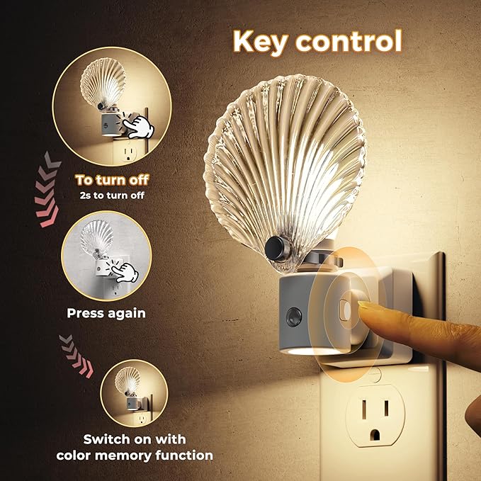 L LOHAS LED Night Light, Night Lights Plug into Wall, Shell Style Glass - Image 3