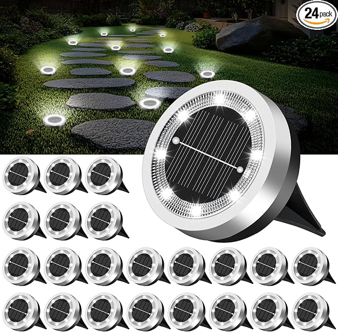 Mini Solar Ground Lights Outdoor 24 Pack Waterproof Upgraded Anti-Rust Solar by SenLuKit