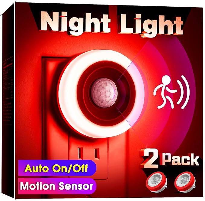 Briignite Motion Sensor Night Light Red, Night Lights Plug into Wall, Auto - Image 2