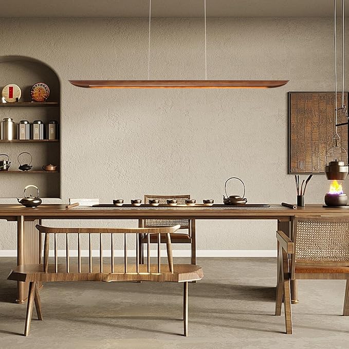 47" Wood Linear Pendant Light Modern Dimmable Kitchen Island Lighting - Image 4