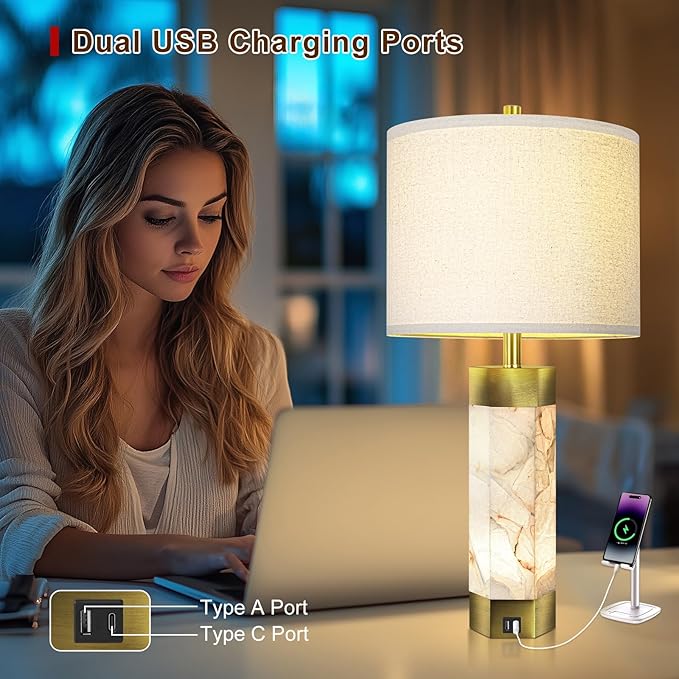 Natural Alabaster Table Lamps Set of 2, Table Lamp - Image 4