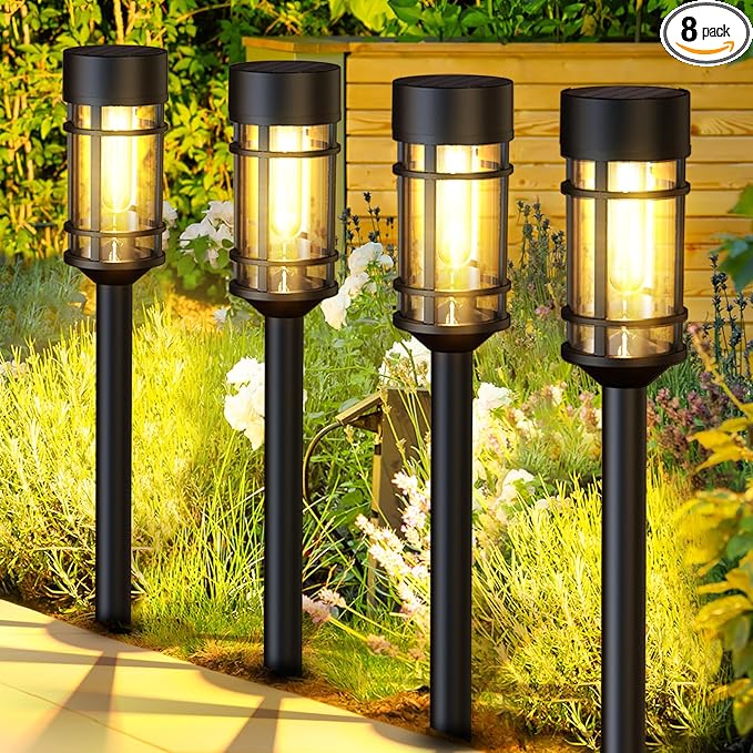 Solar Lights Outdoor Waterproof, 8 Pack Solar Pathway Lights by ILANCK