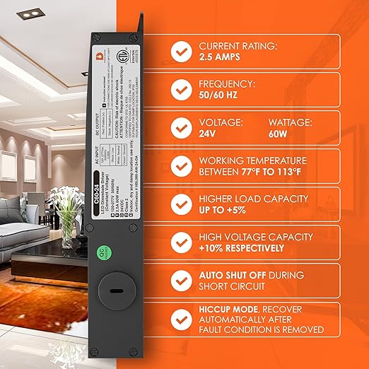 Dysmio 24V DC LED Driver - 60W Quiet Electronic Power Supply - Dimmable - Image 4