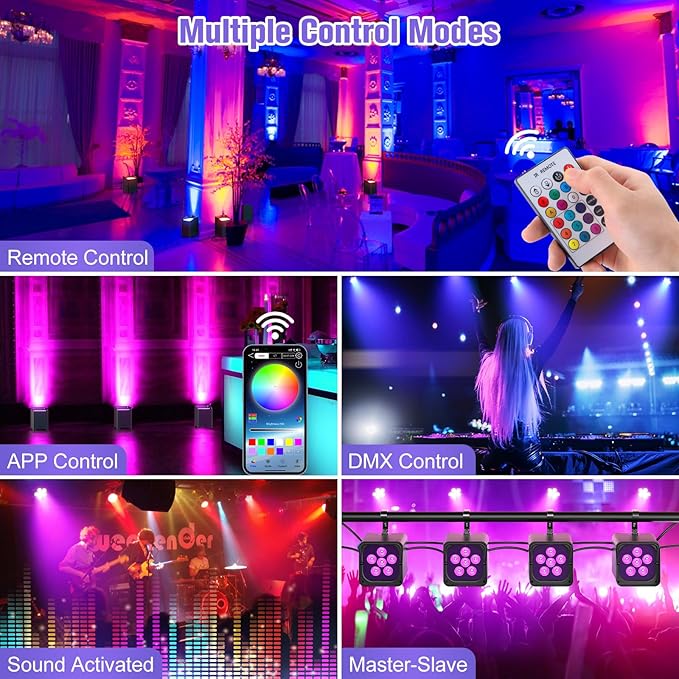 Rechargeable Battery Powered Stage Uplights, 6LED Par Lights 6IN1 RGBWAUV - Image 5