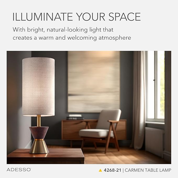 Adesso Table Lamp with Antique Bronze and Walnut Base, Bedside Table, Home - Image 2