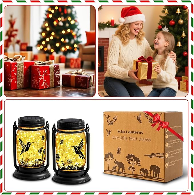 2 Pack Hummingbird Solar Lantern Outdoor Garden Decor, Birthday Gifts - Image 3