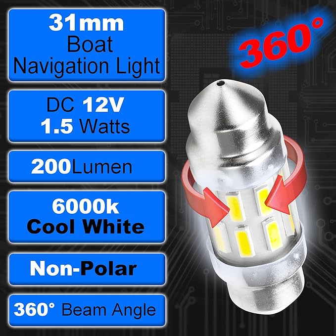 31mm Marine LED Boat Navigation Light Bulb Super Bright Cool White Replacement - Image 2
