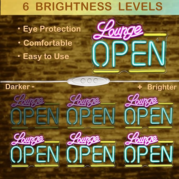 Lounge Open Neon Sign Bright Led Light up Bar Neon Light Dimmable Colorful - Image 3