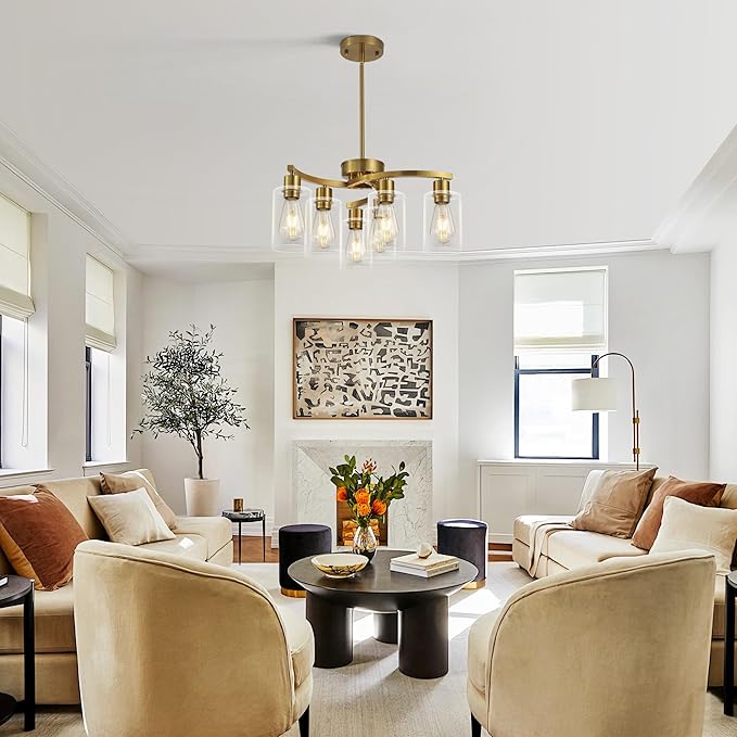 6 Light Gold Dining Room Light Fixture，Modern Farmhouse Kitchen Chandeliers - Image 4