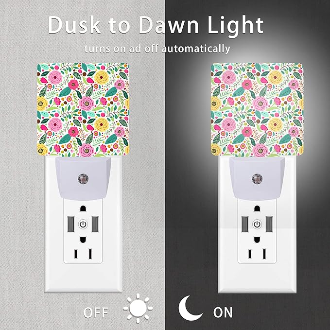 Retro Flowers Night Light, Spring Retro Rustic Flowers Night Lights Plug into - Image 3