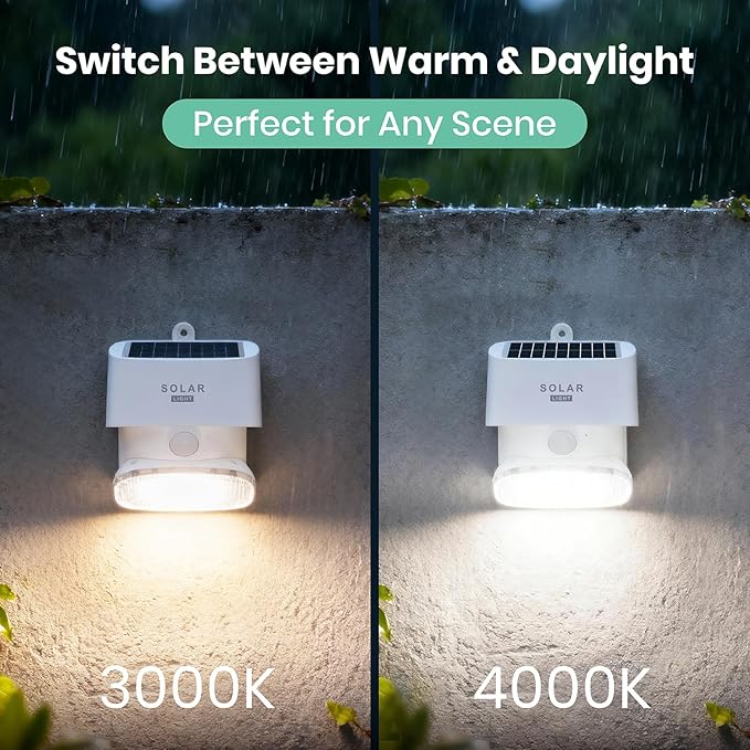 Solar Wall Light Outdoor, 3000K 4000K Solar Motion Lights, 180° Adjustable Lamp - Image 4
