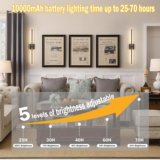 Battery Operated Wall Sconce Set Of 2, Wireless Wall light - Image 4
