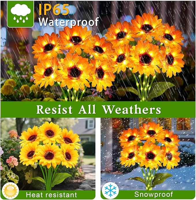 Solar Garden Lights Outdoor, 6 Pack Sunflower Lights - Image 4