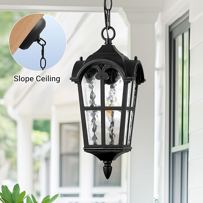 VIANIS Outdoor Pendant Light Fixture, Matte Black Vintage Outside Hanging Lights - Image 6